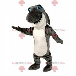 Mascotte de requin gris et blanc, costume de grand poisson -