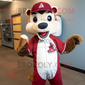Maroon Weasel mascot costume character dressed with a Baseball Tee and Ties