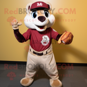 Maroon Weasel mascot costume character dressed with a Baseball Tee and Ties
