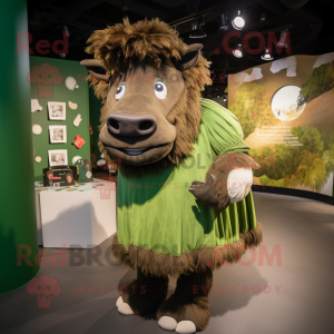 Forest Green Woolly Rhinoceros mascot costume character dressed with a Pleated Skirt and Coin purses