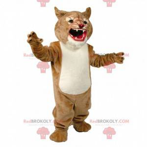 Mascotte de cougar beige et blanc, costume de félin féroce -