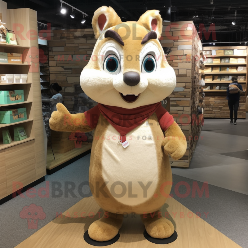 Beige Chipmunk mascot costume character dressed with a T-Shirt and Shawl pins