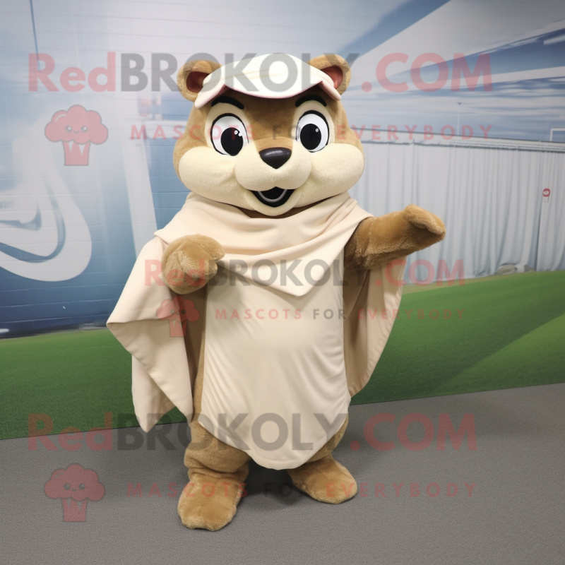 Beige Chipmunk mascot costume character dressed with a T-Shirt and Shawl pins