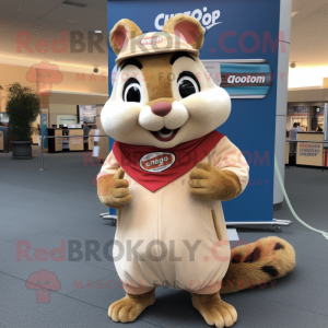 Beige Chipmunk mascot costume character dressed with a T-Shirt and Shawl pins