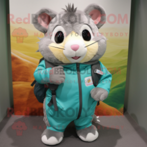 Teal Hamster mascot costume character dressed with a Romper and Backpacks