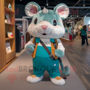 Teal Hamster mascot costume character dressed with a Romper and Backpacks