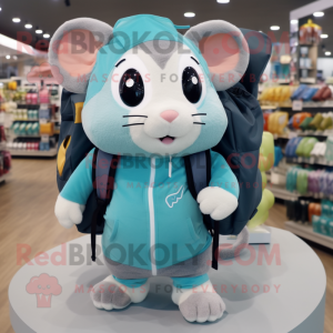 Teal Hamster mascot costume character dressed with a Romper and Backpacks