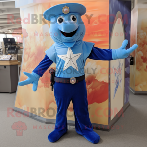Blue Starfish mascot costume character dressed with a Cargo Pants and Keychains