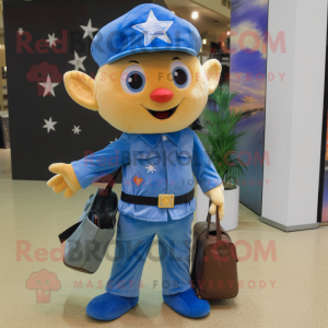 Blue Starfish mascot costume character dressed with a Cargo Pants and Keychains