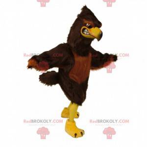 Brown and yellow falcon mascot, great eagle costume -