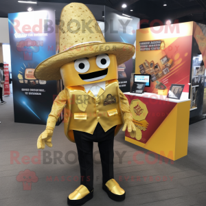 Gold Tacos mascot costume character dressed with a Blazer and Backpacks