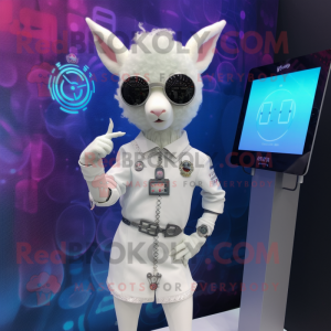 White Deer mascot costume character dressed with a Mini Dress and Digital watches