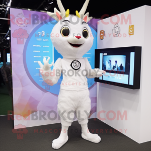 White Deer mascot costume character dressed with a Mini Dress and Digital watches