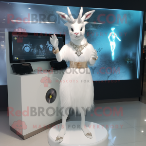 White Deer mascot costume character dressed with a Mini Dress and Digital watches