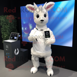 White Deer mascot costume character dressed with a Mini Dress and Digital watches