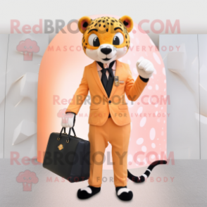 Peach Cheetah mascot costume character dressed with a Blazer and Clutch bags