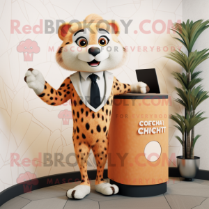 Peach Cheetah mascot costume character dressed with a Blazer and Clutch bags