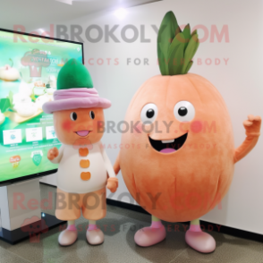 Peach Turnip mascot costume character dressed with a Turtleneck and Bracelet watches