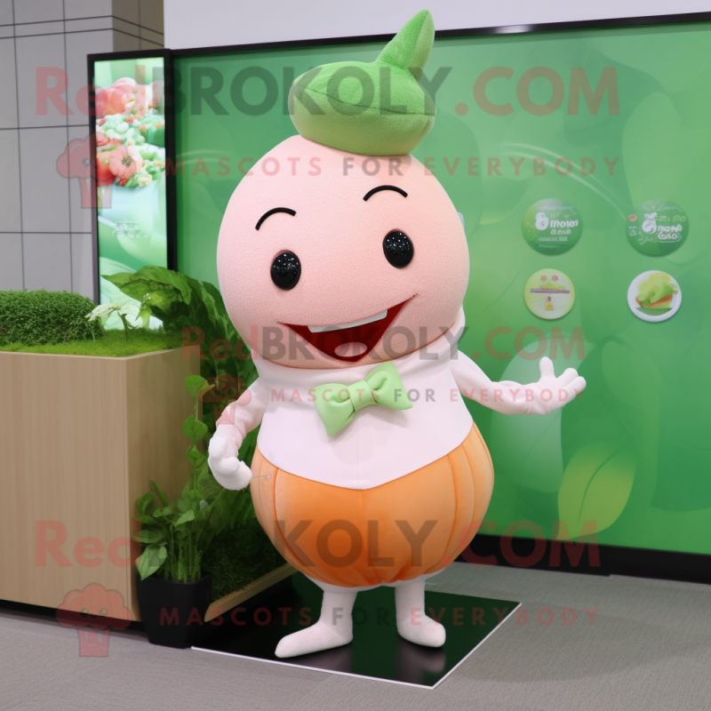 Peach Turnip mascot costume character dressed with a Turtleneck and Bracelet watches