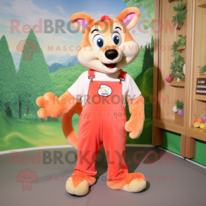 Peach Say Wolf mascot costume character dressed with a Dungarees and Keychains