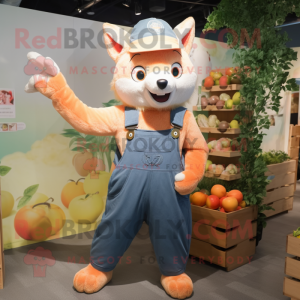 Peach Say Wolf mascot costume character dressed with a Dungarees and Keychains