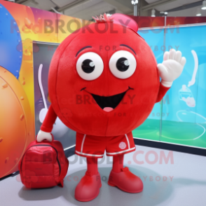 Red Basketball Ball mascot costume character dressed with a Long Sleeve Tee and Backpacks