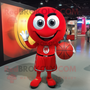 Red Basketball Ball mascot costume character dressed with a Long Sleeve Tee and Backpacks