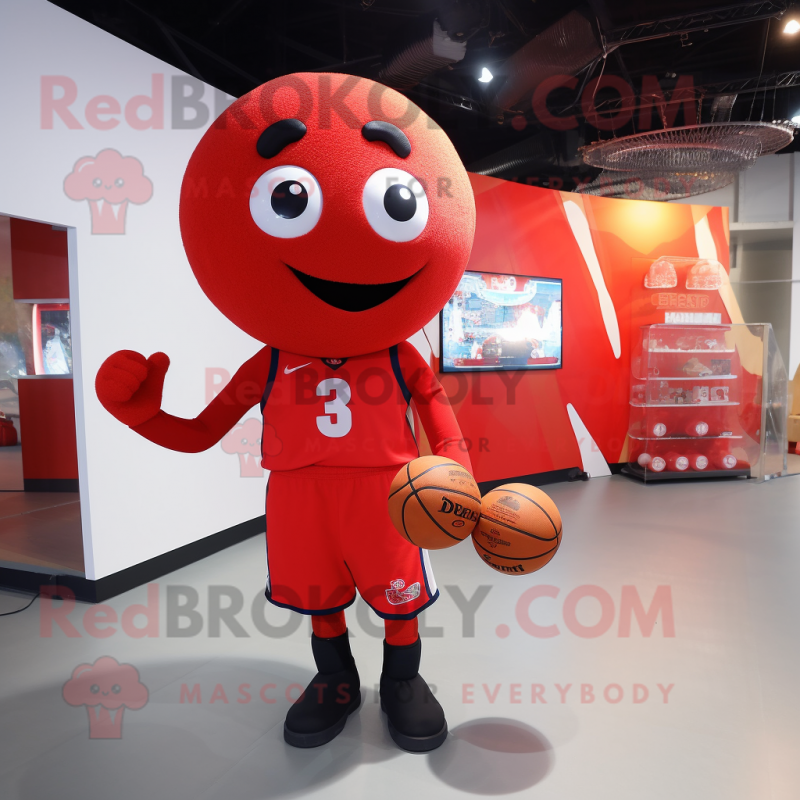 Red Basketball Ball mascot costume character dressed with a Long Sleeve Tee and Backpacks