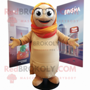 Tan Biryani mascot costume character dressed with a Turtleneck and Scarves