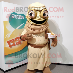 Tan Biryani mascot costume character dressed with a Turtleneck and Scarves