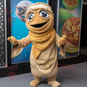 Tan Biryani mascot costume character dressed with a Turtleneck and Scarves