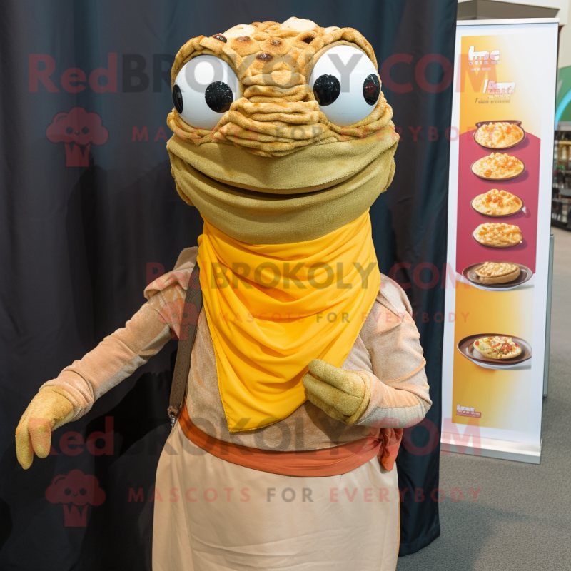 Tan Biryani mascot costume character dressed with a Turtleneck and Scarves