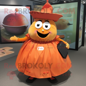 Orange Steak mascot costume character dressed with a Maxi Skirt and Coin purses