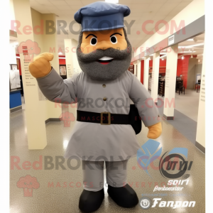 Gray Civil War Soldier mascot costume character dressed with a Long Sleeve Tee and Messenger bags