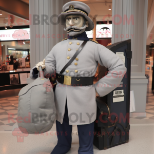 Gray Civil War Soldier mascot costume character dressed with a Long Sleeve Tee and Messenger bags