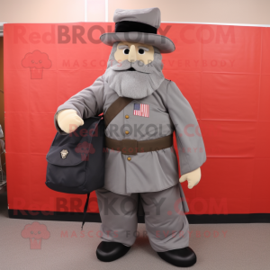 Gray Civil War Soldier mascot costume character dressed with a Long Sleeve Tee and Messenger bags