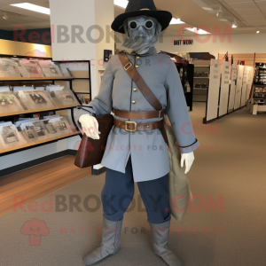 Gray Civil War Soldier mascot costume character dressed with a Long Sleeve Tee and Messenger bags
