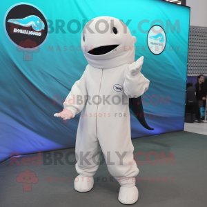 nan Beluga Whale mascot costume character dressed with a Jumpsuit and Shoe laces