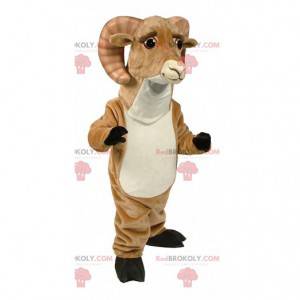 Brown and white ram mascot with large horns - Redbrokoly.com