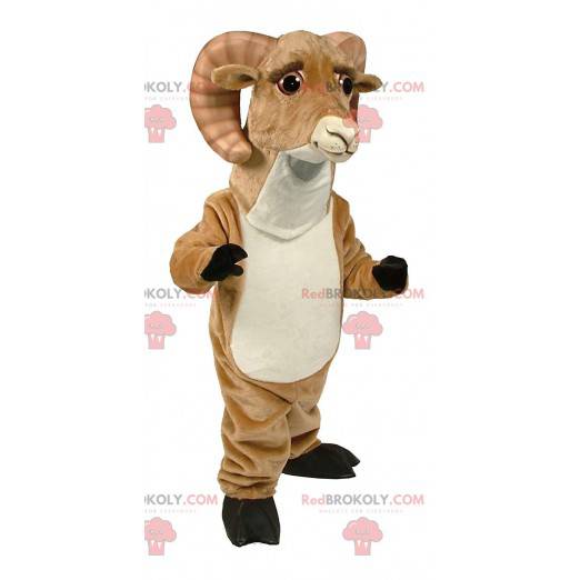 Brown and white ram mascot with large horns - Redbrokoly.com