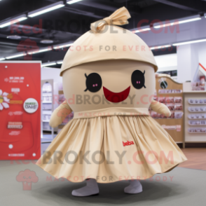 Beige Cherry mascot costume character dressed with a Wrap Skirt and Headbands