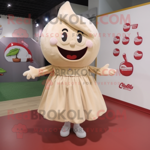 Beige Cherry mascot costume character dressed with a Wrap Skirt and Headbands