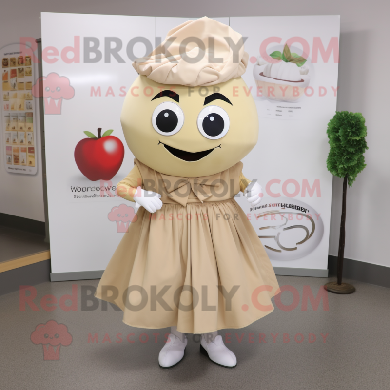 Beige Cherry mascot costume character dressed with a Wrap Skirt and Headbands Beige Cherry mascot costume character dressed with a Wrap Skirt and Headbands