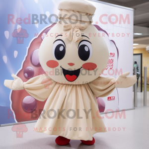 Beige Cherry mascot costume character dressed with a Wrap Skirt and Headbands