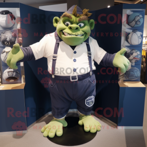 Navy Ogre mascot costume character dressed with a Polo Shirt and Pocket squares