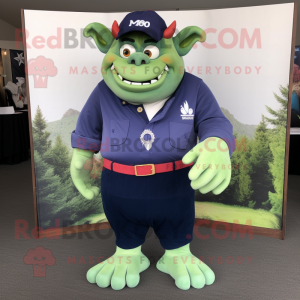 Navy Ogre mascot costume character dressed with a Polo Shirt and Pocket squares