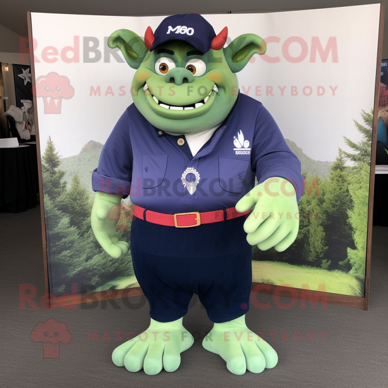 Navy Ogre mascot costume character dressed with a Polo Shirt and Pocket squares