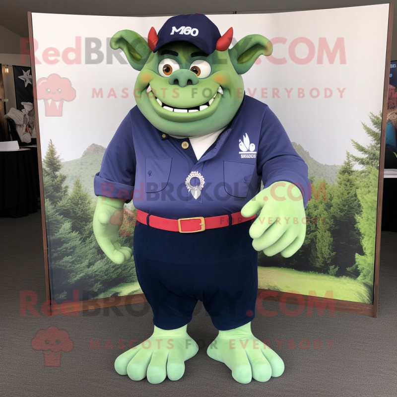 Navy Ogre mascot costume character dressed with a Polo Shirt and Pocket squares Navy Ogre mascot costume character dressed with a Polo Shirt and Pocket squares
