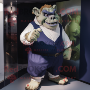 Navy Ogre mascot costume character dressed with a Polo Shirt and Pocket squares