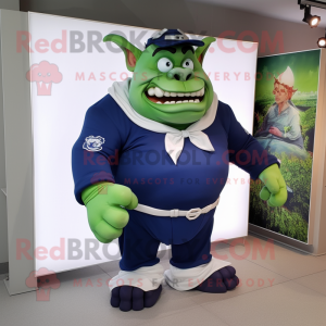 Navy Ogre mascot costume character dressed with a Polo Shirt and Pocket squares